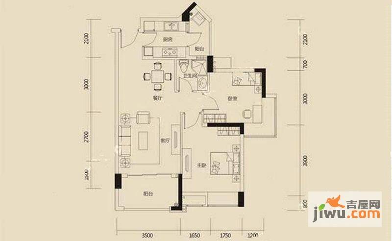 金凤豪苑2室2厅1卫77.2㎡户型图