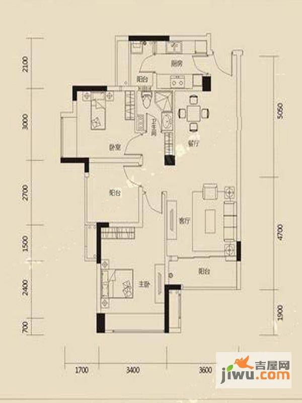 金凤豪苑2室2厅1卫86.7㎡户型图