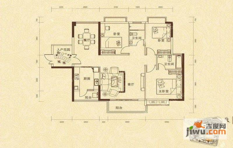 永盛1号3室2厅2卫133㎡户型图