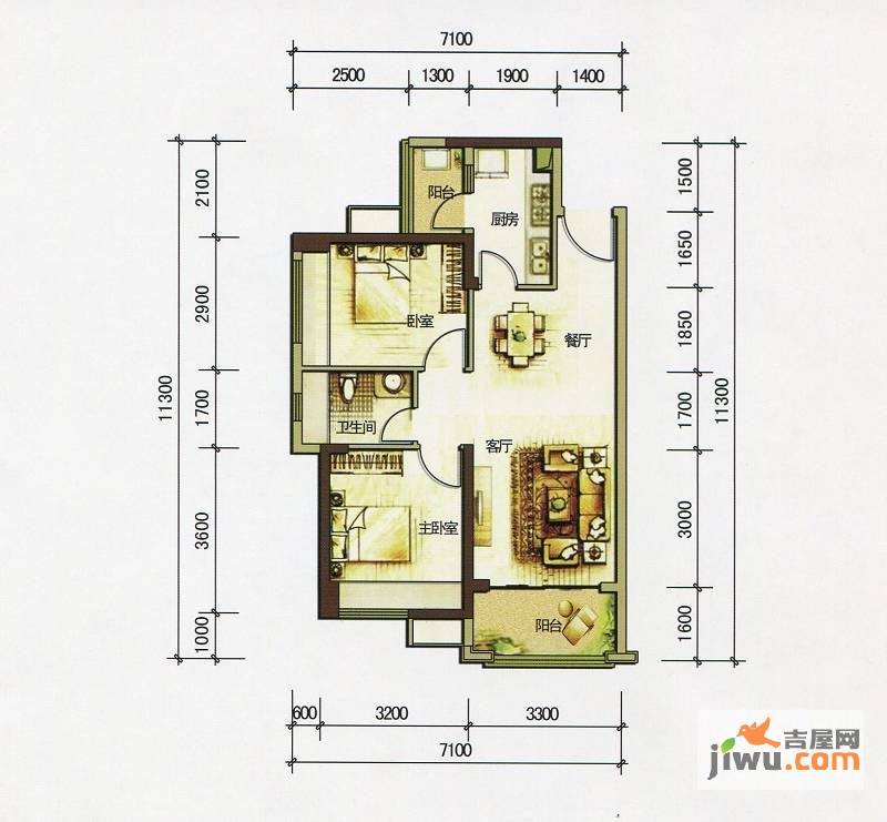 佳兆业御府6室2厅1卫75㎡户型图