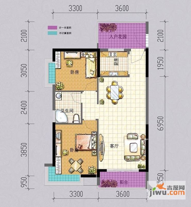 嘉利豪庭2室2厅1卫93.8㎡户型图