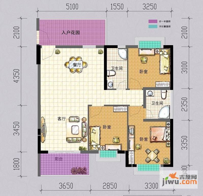 嘉利豪庭3室2厅2卫115.2㎡户型图