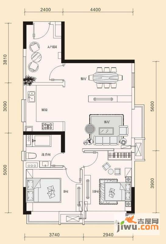 棕榈泉公寓2室2厅1卫82.5㎡户型图