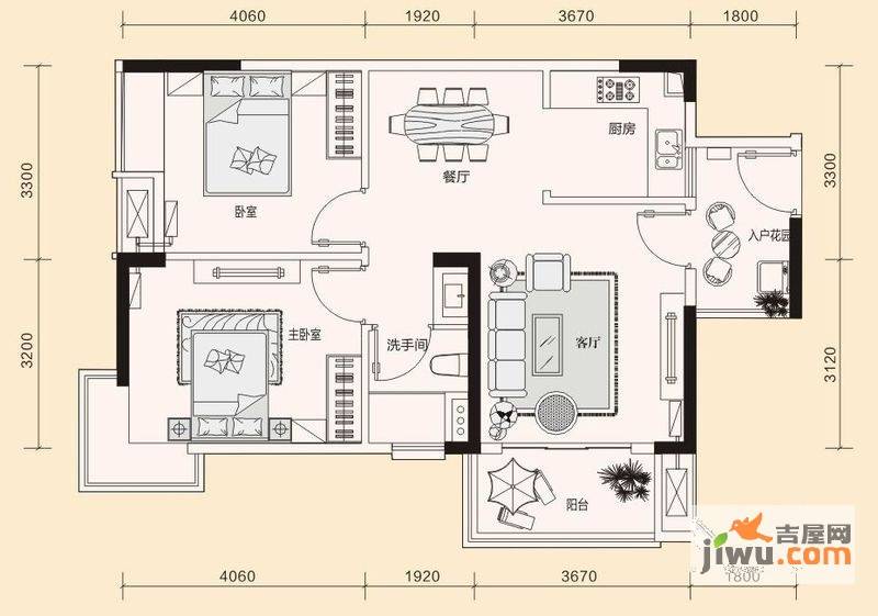 棕榈泉公寓2室2厅1卫83㎡户型图