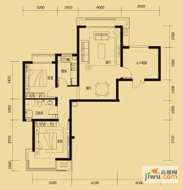 新华联广场2室2厅1卫88㎡户型图