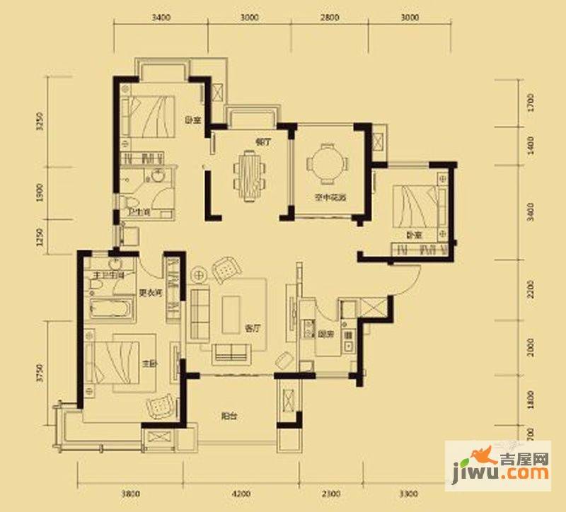 新华联广场3室2厅2卫135㎡户型图