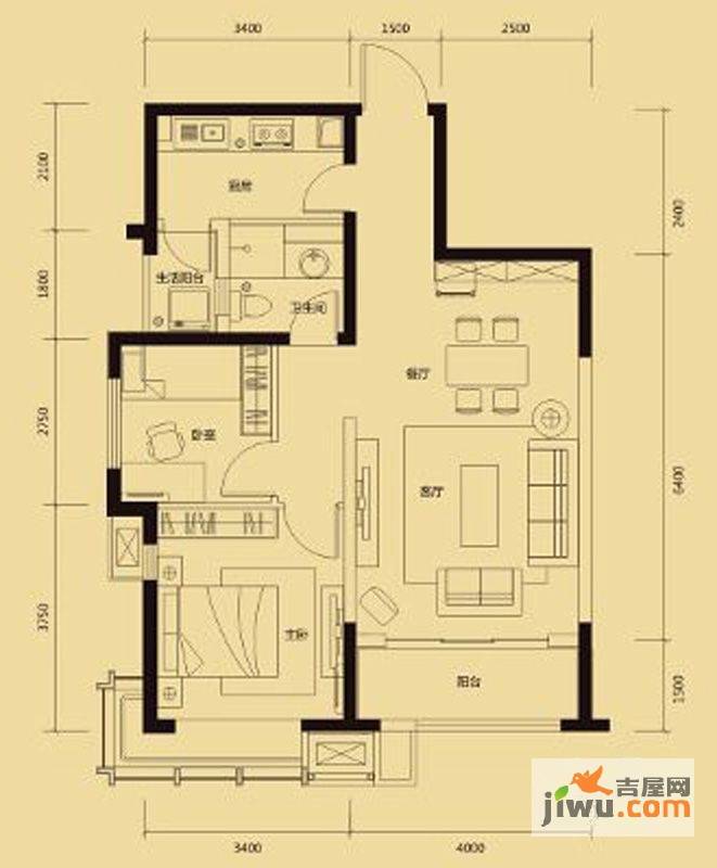 新华联广场2室2厅1卫80㎡户型图