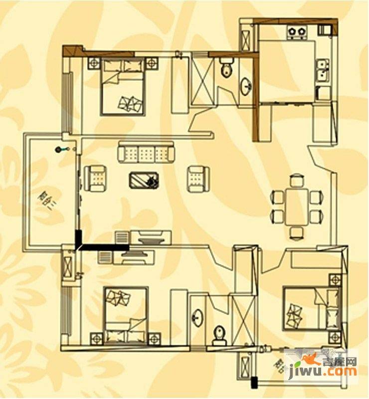 华宇新天3室2厅2卫120㎡户型图