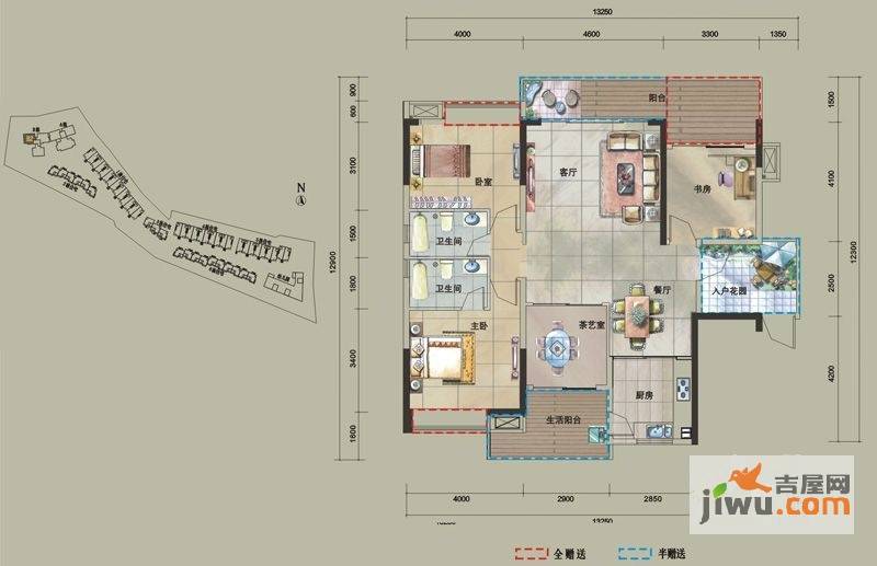 卧龙传说3室2厅2卫134㎡户型图