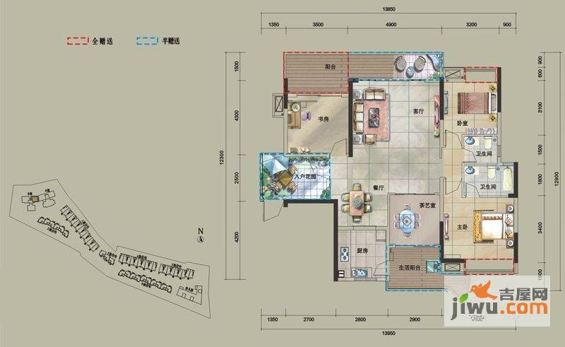 卧龙传说3室2厅2卫133.5㎡户型图