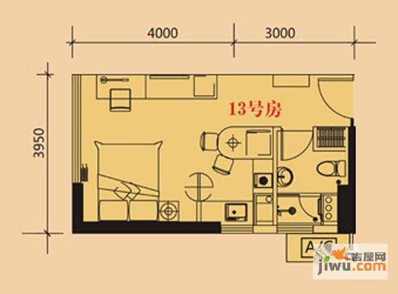 华贸中心1室0厅1卫36.4㎡户型图