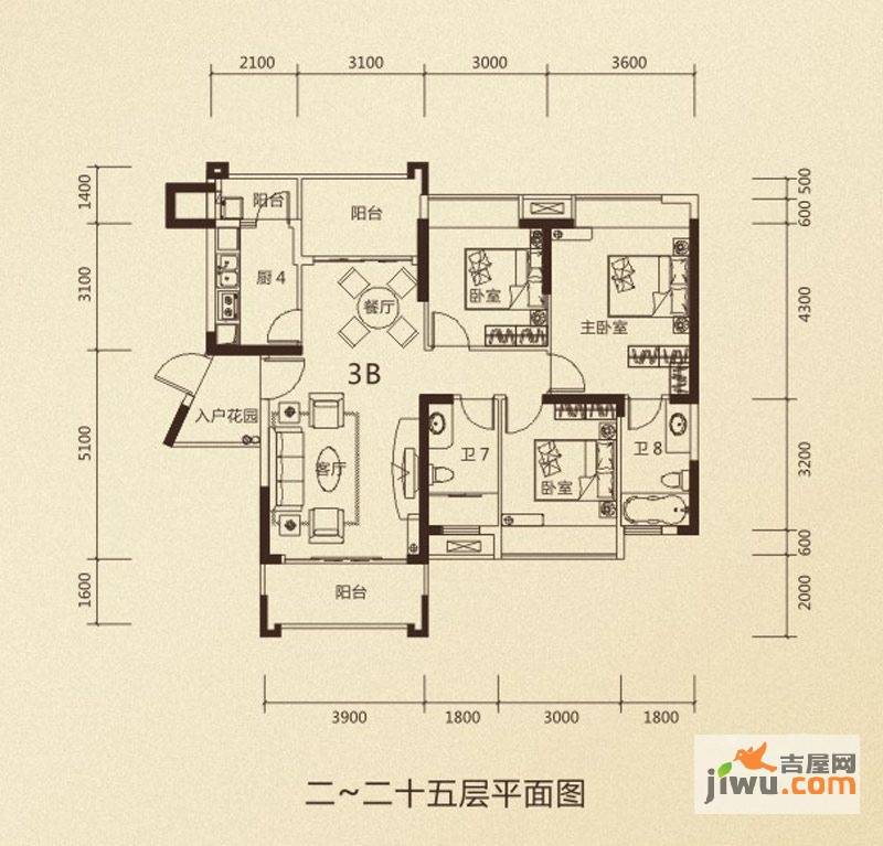 鼎峰公园豪庭3室2厅2卫111㎡户型图