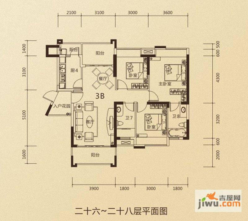 鼎峰公园豪庭3室2厅2卫111㎡户型图