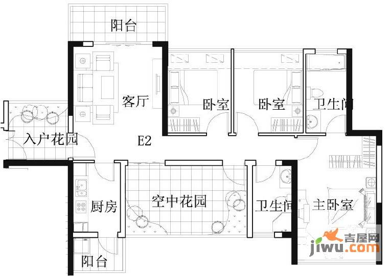 凯南莱弗城4室2厅2卫107.2㎡户型图