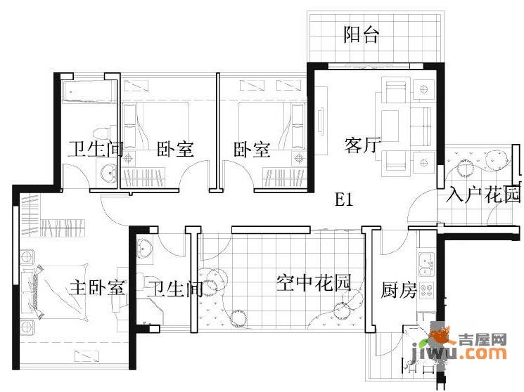 凯南莱弗城3室2厅2卫106.7㎡户型图