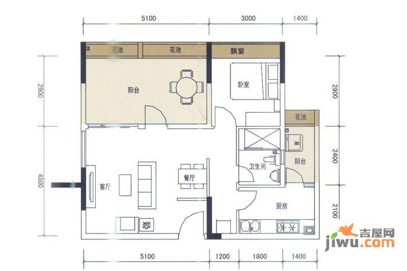 天安星河广场1室1厅1卫74.8㎡户型图