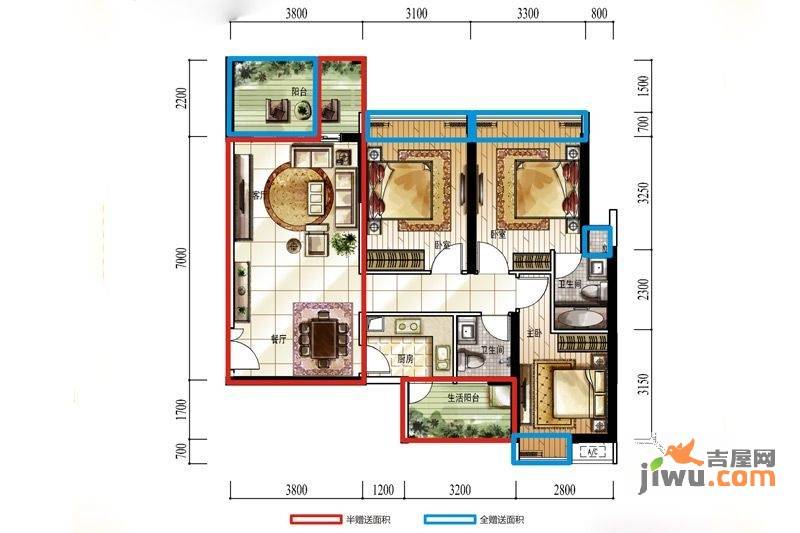 皇庭·玛丽的城堡3室2厅2卫89.1㎡户型图