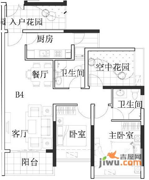 凯南莱弗城3室2厅2卫88.6㎡户型图