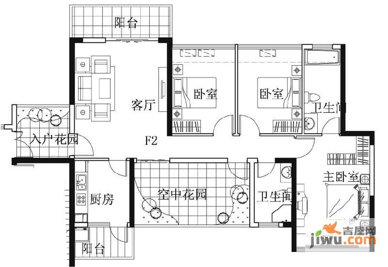 凯南莱弗城4室2厅2卫123.6㎡户型图