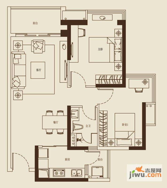 海伦堡爱Me城市2室2厅1卫73㎡户型图