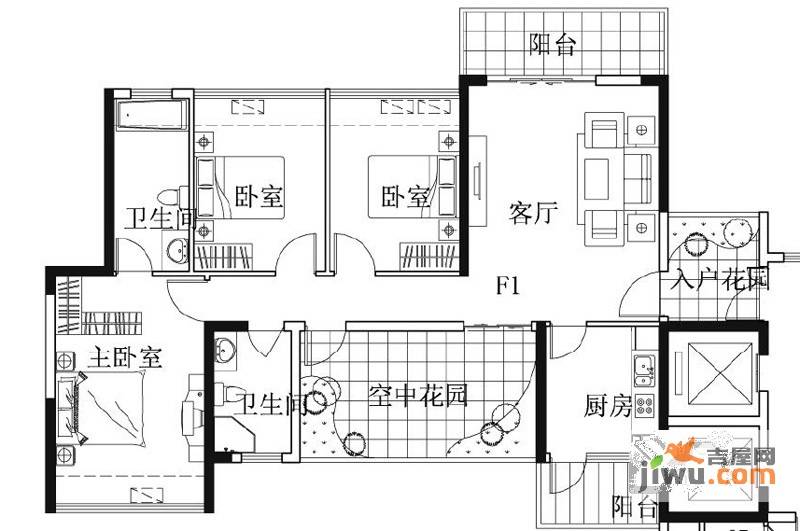 凯南莱弗城4室2厅2卫123.1㎡户型图