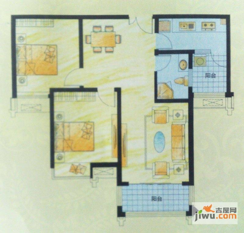 棕榈城2室2厅1卫97㎡户型图