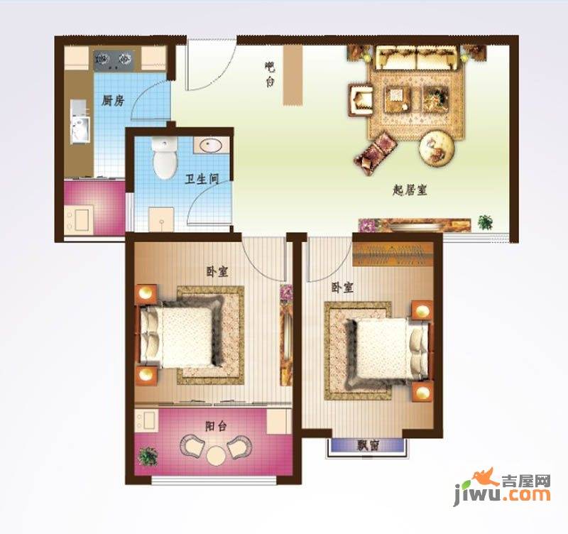 花半里2室2厅1卫74.8㎡户型图