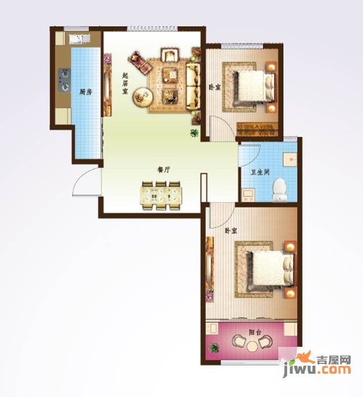 花半里2室2厅1卫81.8㎡户型图