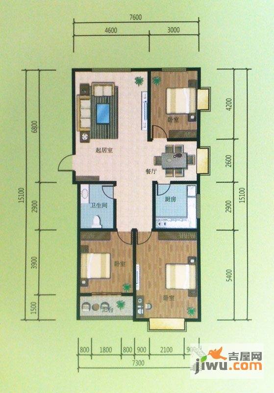 京润巴黎春天3室2厅1卫143㎡户型图