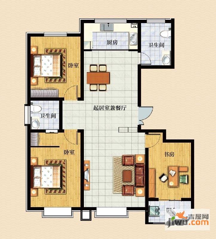 颐中山水缘3室2厅2卫140.2㎡户型图