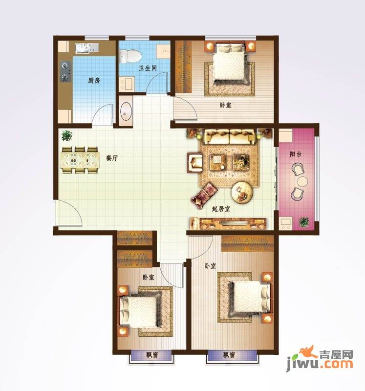 花半里3室2厅2卫118.9㎡户型图