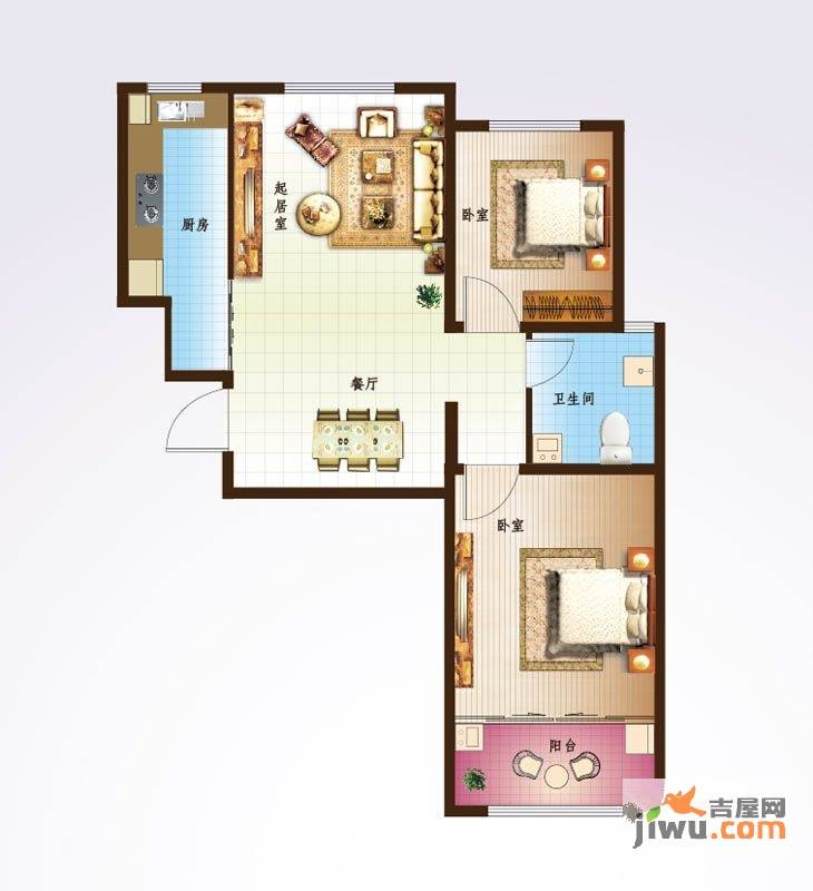 花半里2室2厅1卫81.8㎡户型图