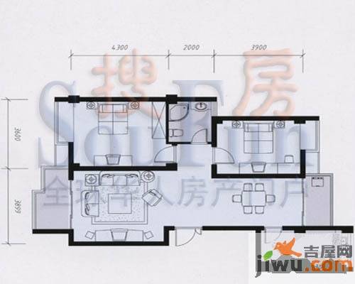 领秀华城2室2厅1卫96.6㎡户型图