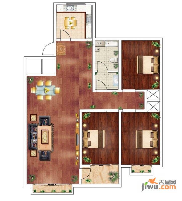 润合花园3室2厅1卫152.9㎡户型图