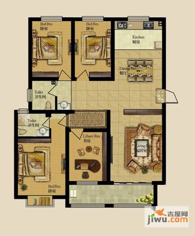 逸景和公馆4室2厅2卫135.1㎡户型图