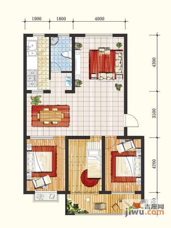 学府嘉苑3室1厅1卫116㎡户型图