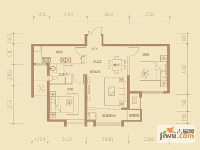 茂华紫苑公馆2室2厅1卫93.3㎡户型图