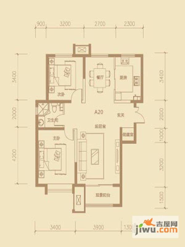 茂华紫苑公馆2室2厅1卫107.6㎡户型图