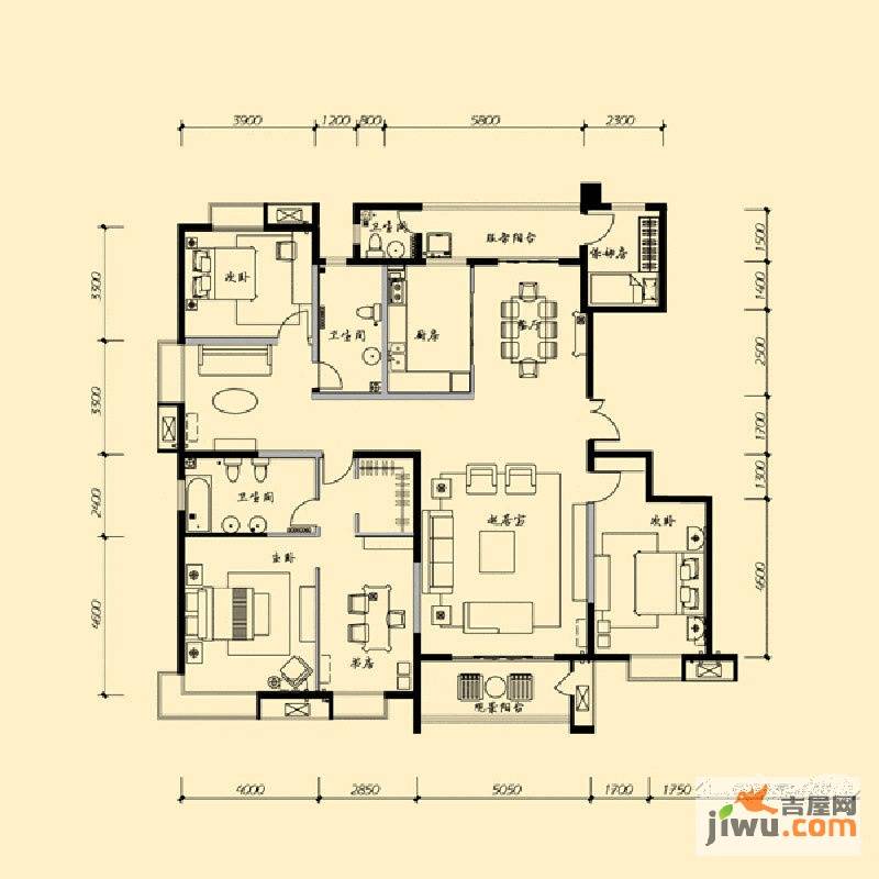 茂华紫苑公馆4室3厅3卫225.7㎡户型图