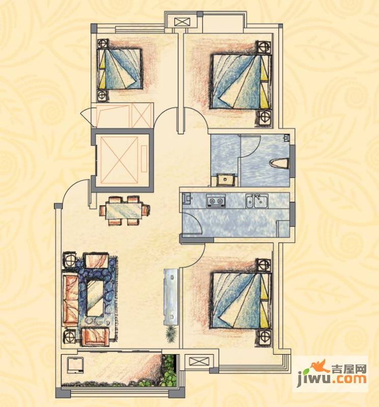 舜华园3室2厅1卫105㎡户型图