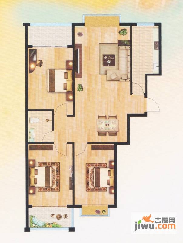 康城壹品3室2厅1卫122.9㎡户型图