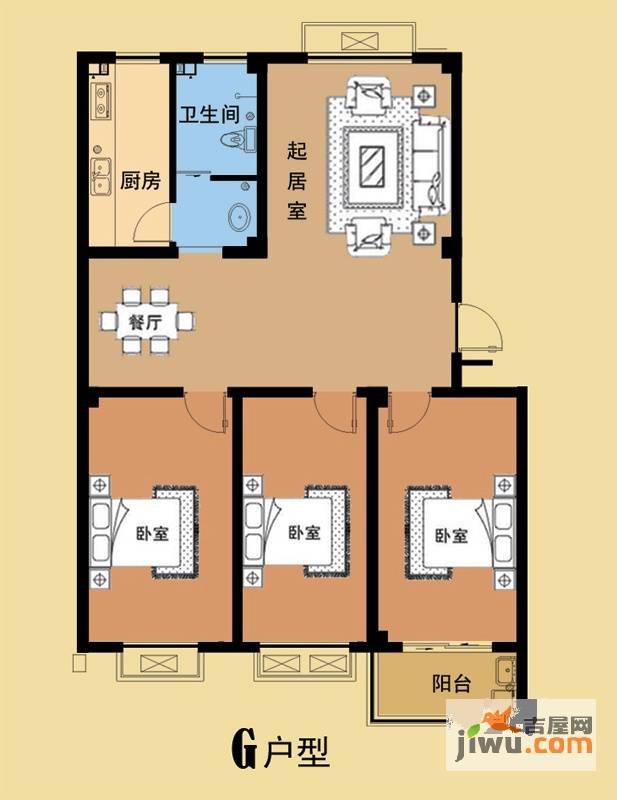 海盛花苑3室2厅1卫114.8㎡户型图