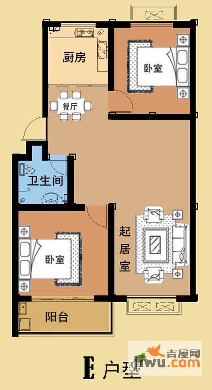 海盛花苑2室2厅1卫100.5㎡户型图