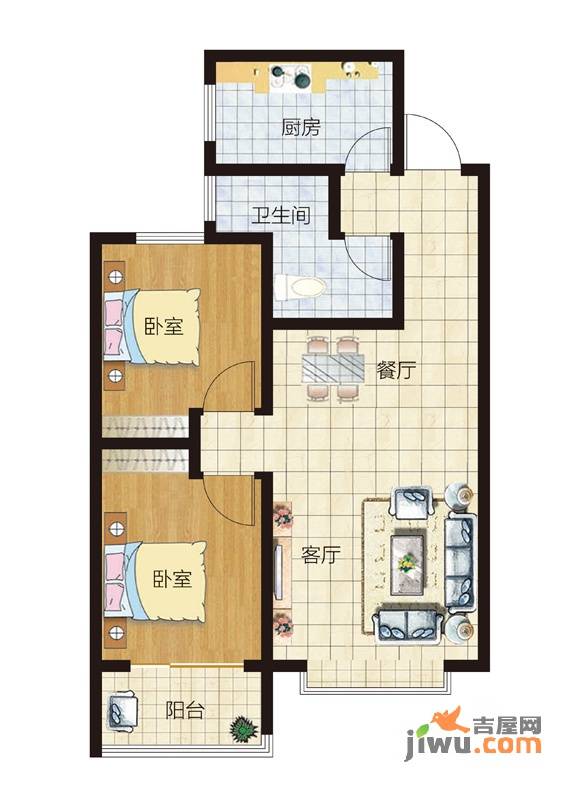 华安欣诚家园2室2厅1卫89.1㎡户型图