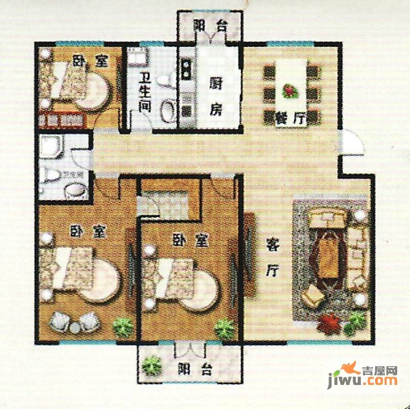 天虹花园3室2厅2卫159㎡户型图