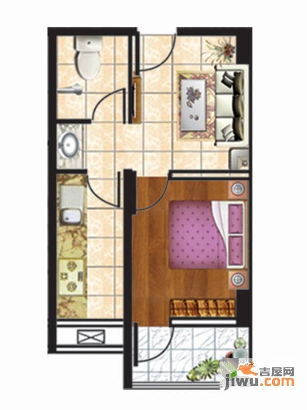 华都凤凰山庄1室1厅1卫51.2㎡户型图