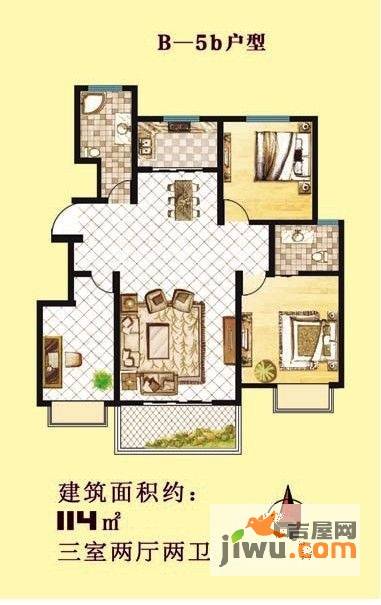 菏建东城国际3室2厅2卫114㎡户型图