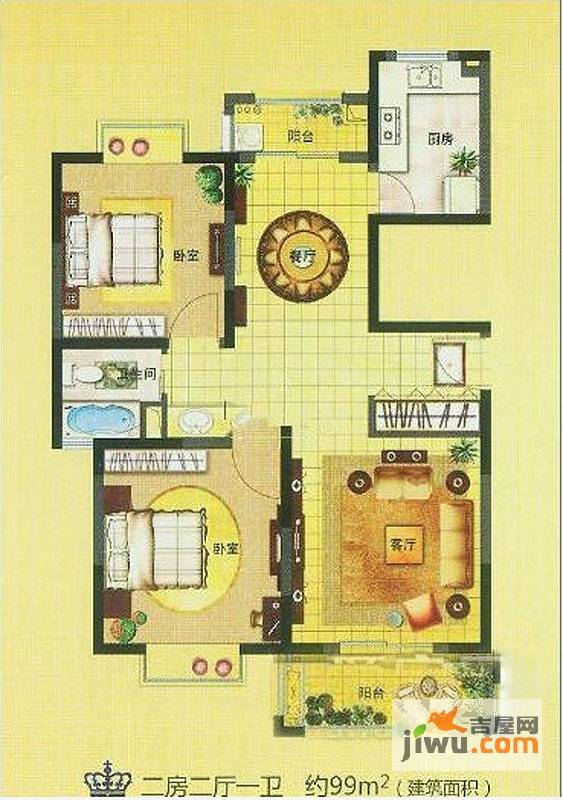 聚贤煌都2室2厅1卫99㎡户型图