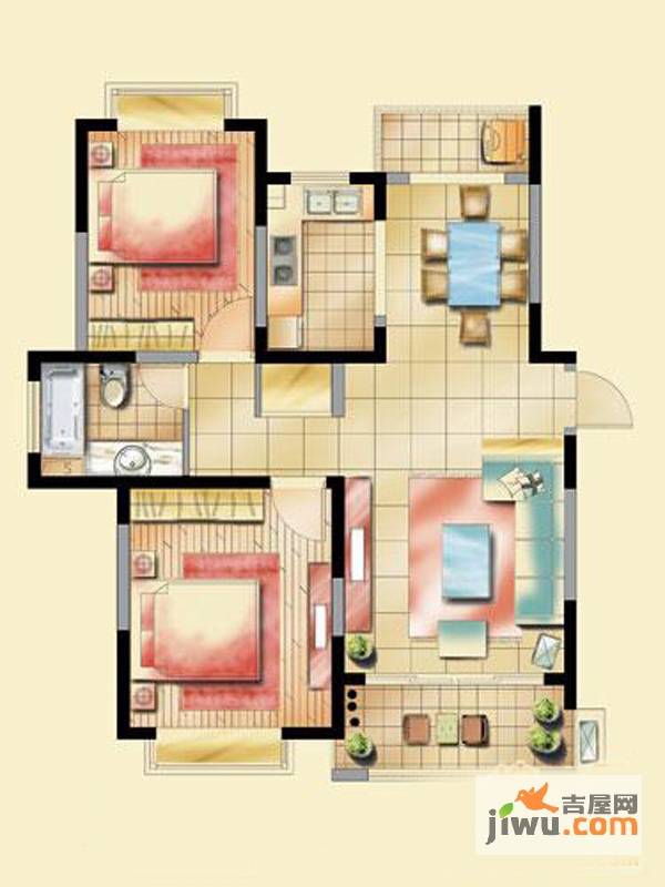 艺泰安邦2室2厅1卫90.6㎡户型图