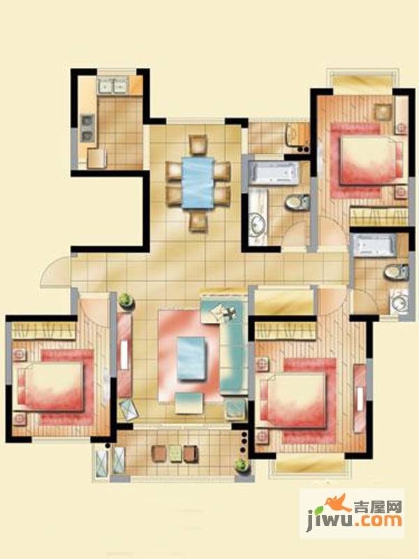 艺泰安邦2室2厅1卫95.6㎡户型图